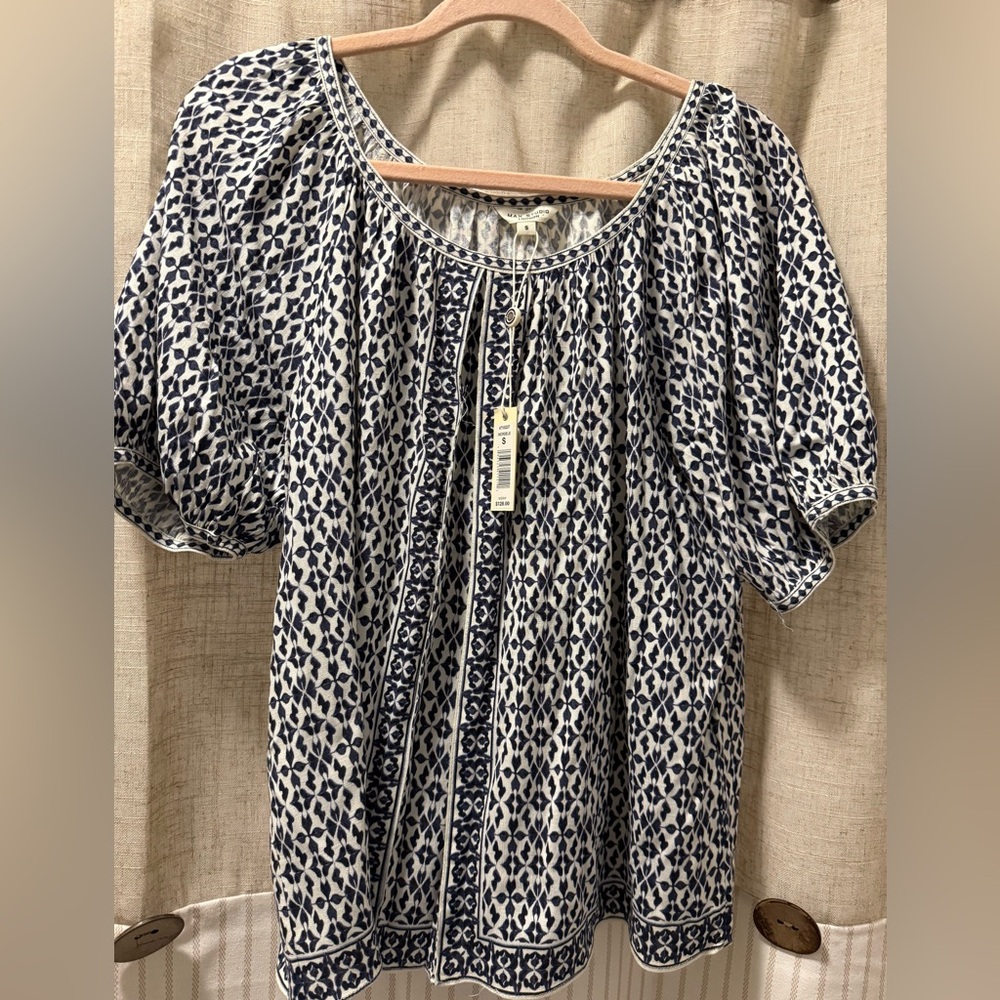 Max Studio Navy and White Blouse